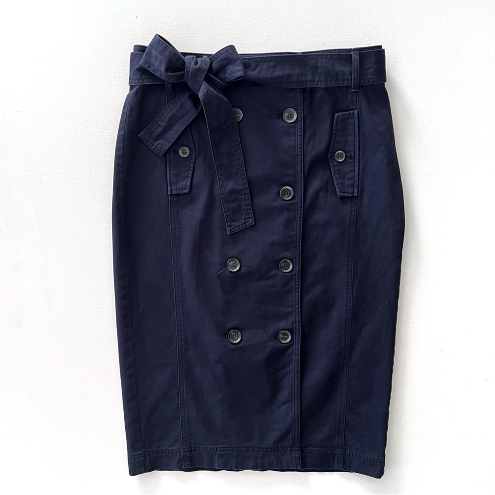 Talbots Double Breasted Twill Midi Skirt in Indigo Blue Size 6